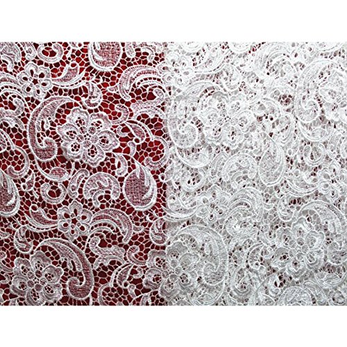 36" Floral Lace Embroidery Guipure Fabric Wedding Bridal Dress Clothing (White)