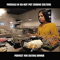 Vista 6 de olla de acero inoxidable de grado alimenticio 304 Shabu Shabu con divisor y tapa para estufa de inducción, estufa a gas, olla de sopa de doble cara