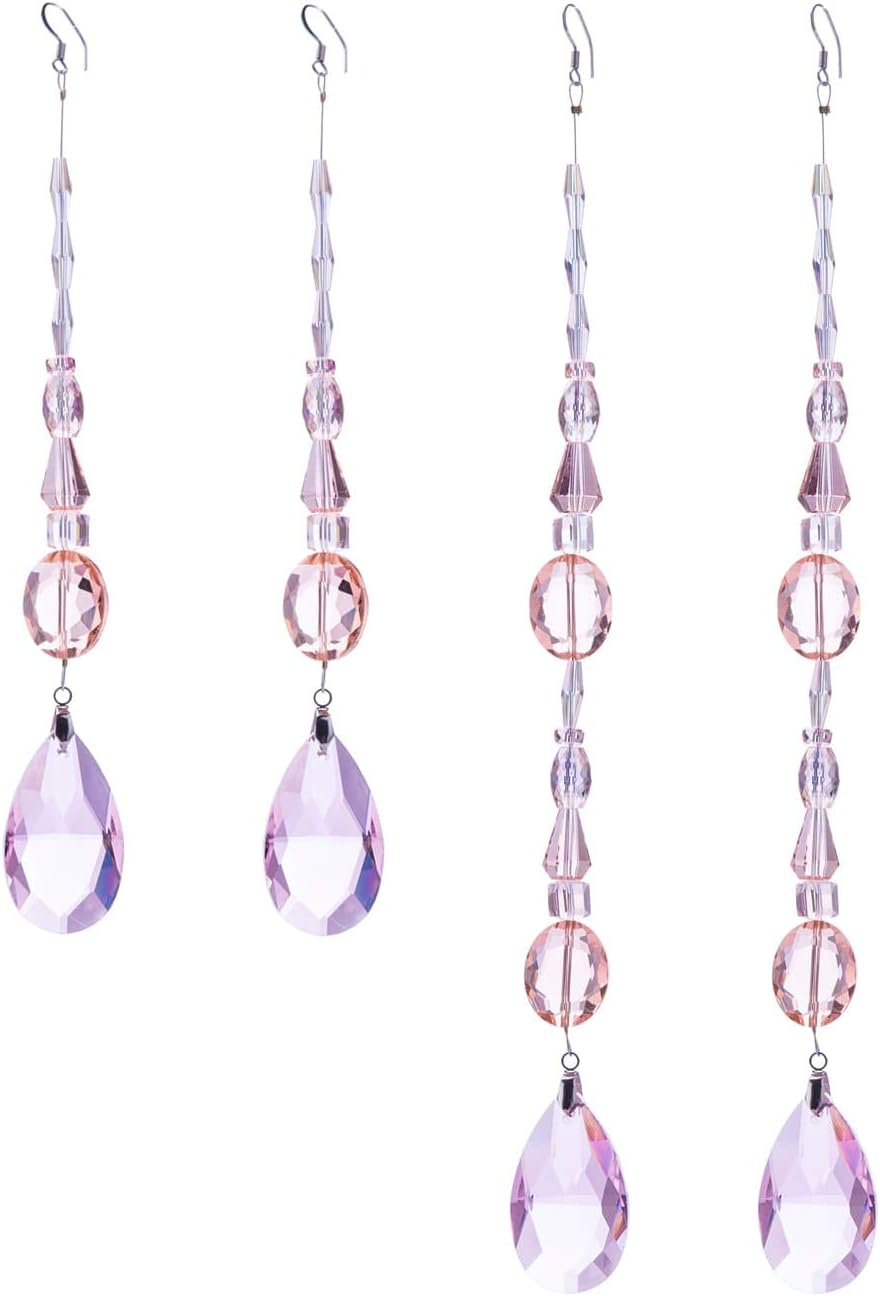 Chandelier Crystal Ornaments Drop Prisms Pendants Crystal Beads Garland Strands Suncatcher for Home, Office, Christmas/Wedding Decoration - 4Pcs (Candy Pink)