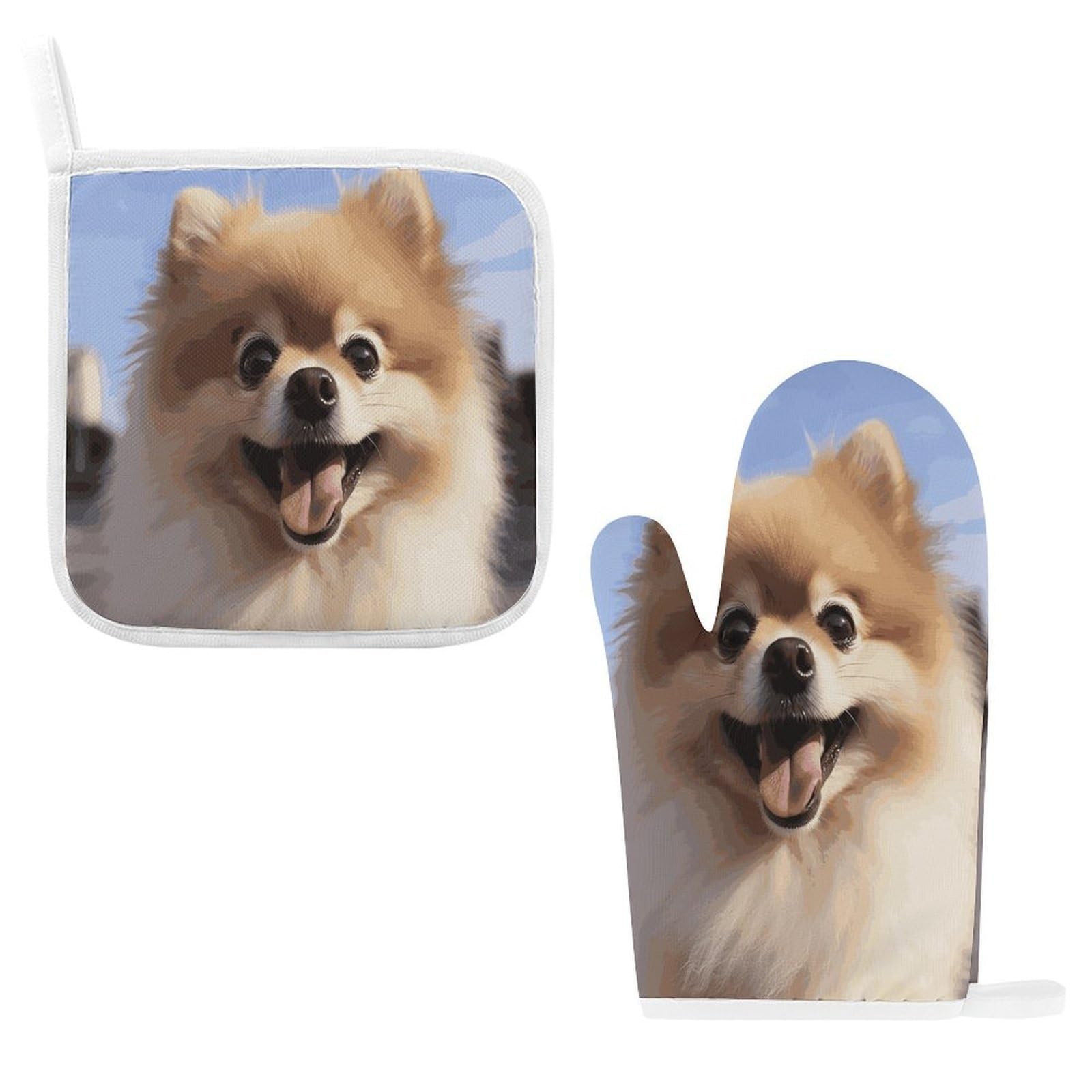Btcowzrv Style Happy Pomeranian Oven Mitts And Pot Holders 2Pcs Set