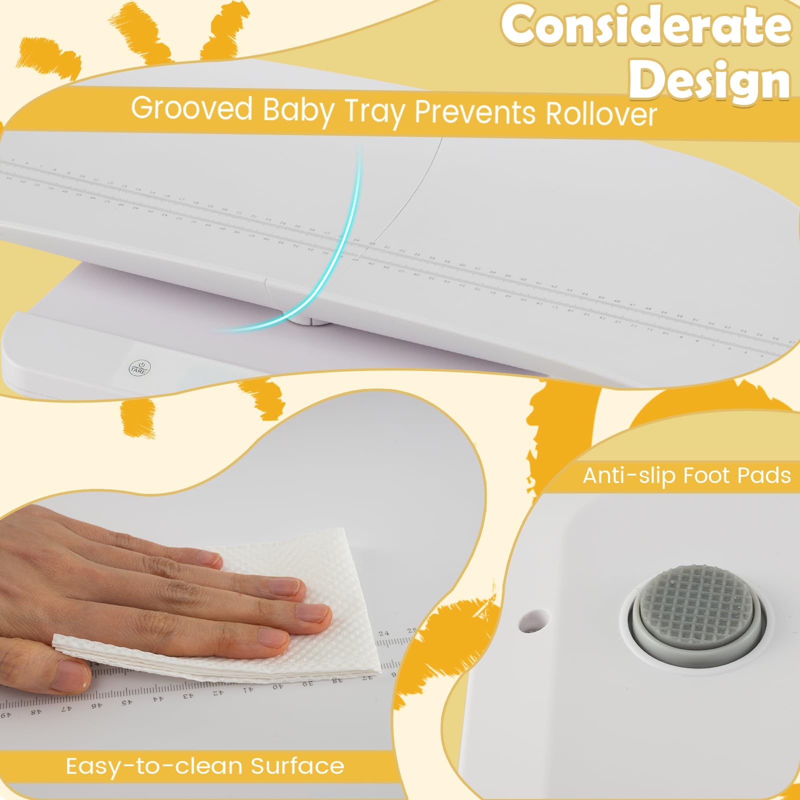 LIFEZEAL Bilancia Neonati, Bambini, Persone, Animali Domestici a 150kg, Bilancia Pesa Neonati, Musura Altezza, Smontabile, Schermo Led, Tare, Stabilizzatore, Spegnimento Automatico, Antiscivolo