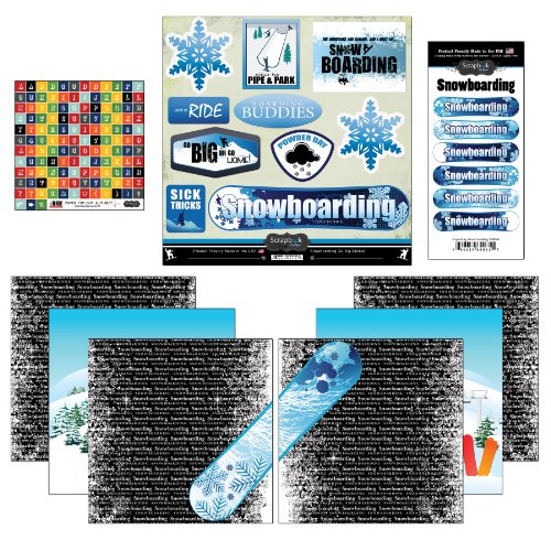 Scrapbook Customs Go Big Snowboarding Themed Paper and Stickers Scrapbook Kit, Blue, 12 inch by 12 inch (17492)