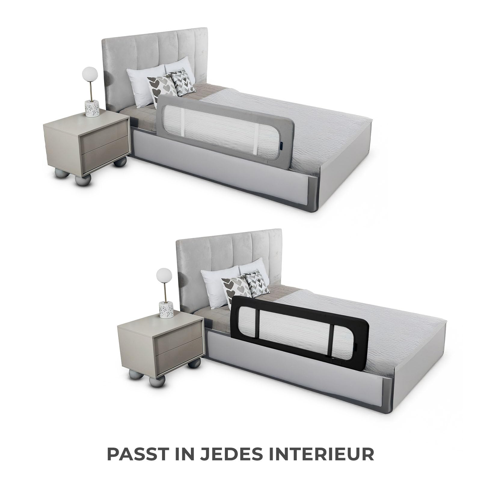 Kinderkraft Guard and Dream Bettgitter 120x40 cm, Bariere Rausfallschutz, Zusammenklappbar, Leicht zu transportieren mit Tragetasche, Einfache Montage, Grau