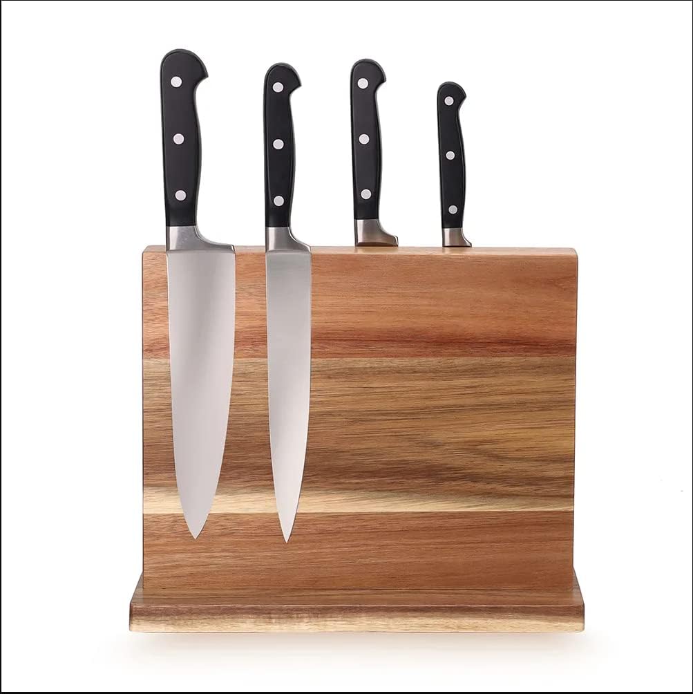 Acacia Wood Double Sided Knife Block Stand Kitchen