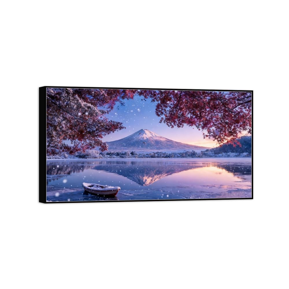 OZPWBVY Landscape Canvas Prints Winter Lake Home Decor 70x125cm Black Frame