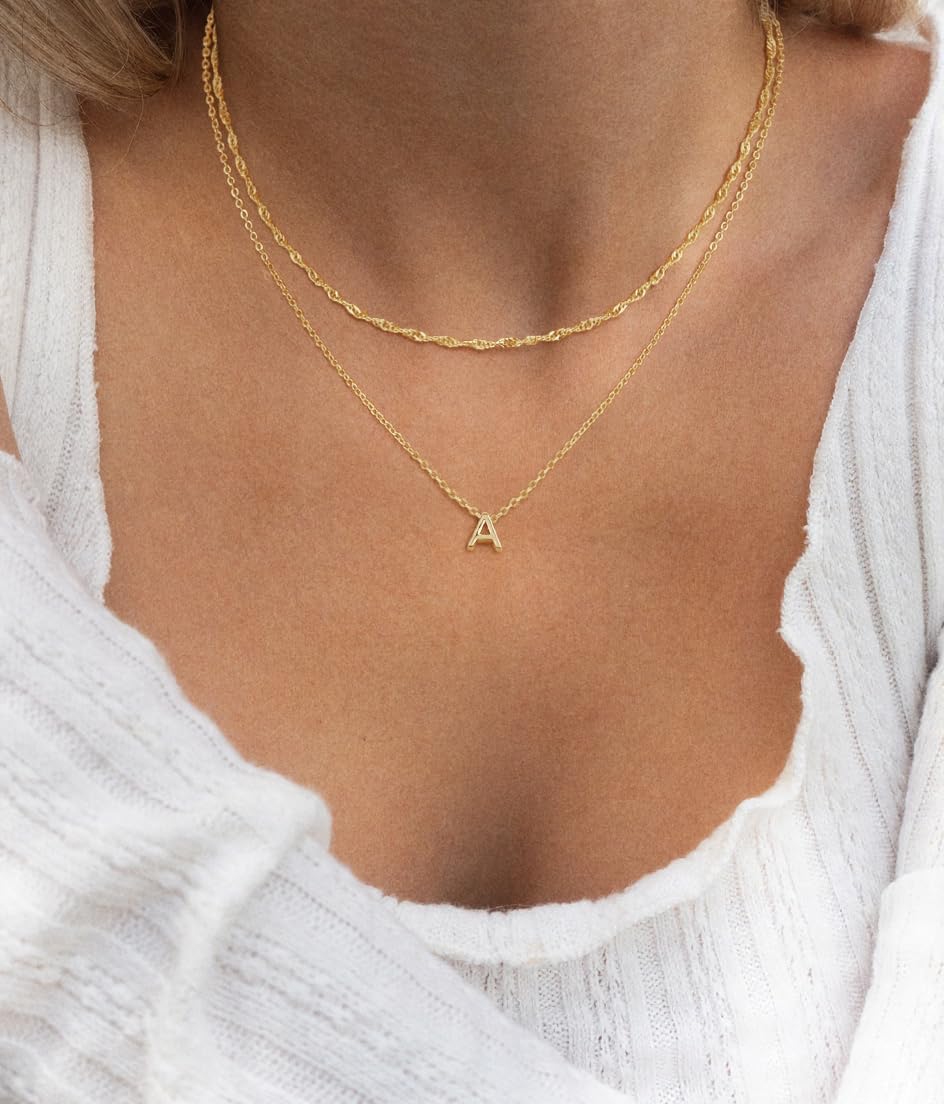 Initial Necklaces for Women, Trendy 14K Gold Plated Layered Necklace Dainty Letter Custom Name Personalized Choker Necklaces Non Tarnish Fashion Accessories Gold Jewelry Valentine's Day Gifts for Her - Image 8