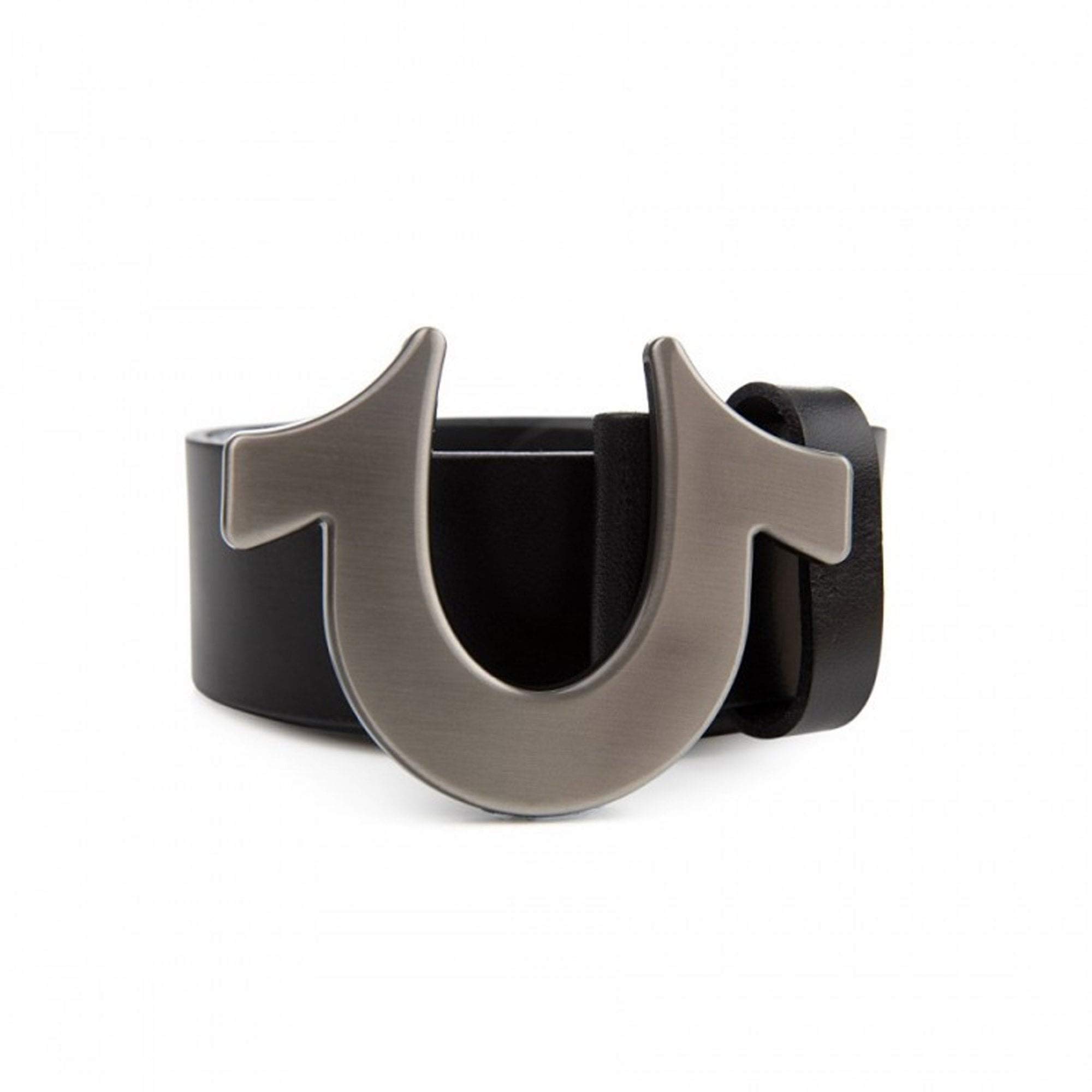 True Religion - Cinturón de hebilla de herradura, negro/plateado
