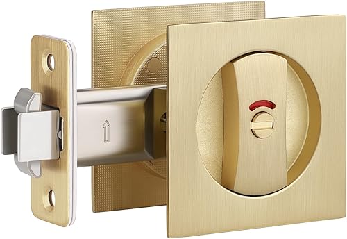 Paquete de 1 cerradura de puerta de bolsillo dorada, herrajes para puerta de bolsillo con indicador rojo-verde, manijas de puerta de bolsillo de