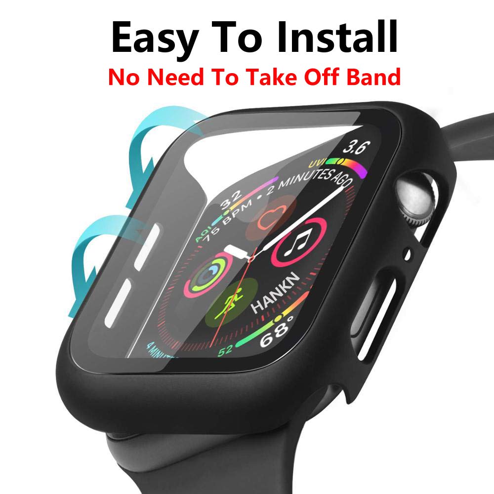 Confezione da 2 custodie rigide per Apple Watch Series 6, 5, 4, SE, 44 mm, in vetro temperato, copertura completa, ultra sottile, antiurto, 44 mm, nero e nero