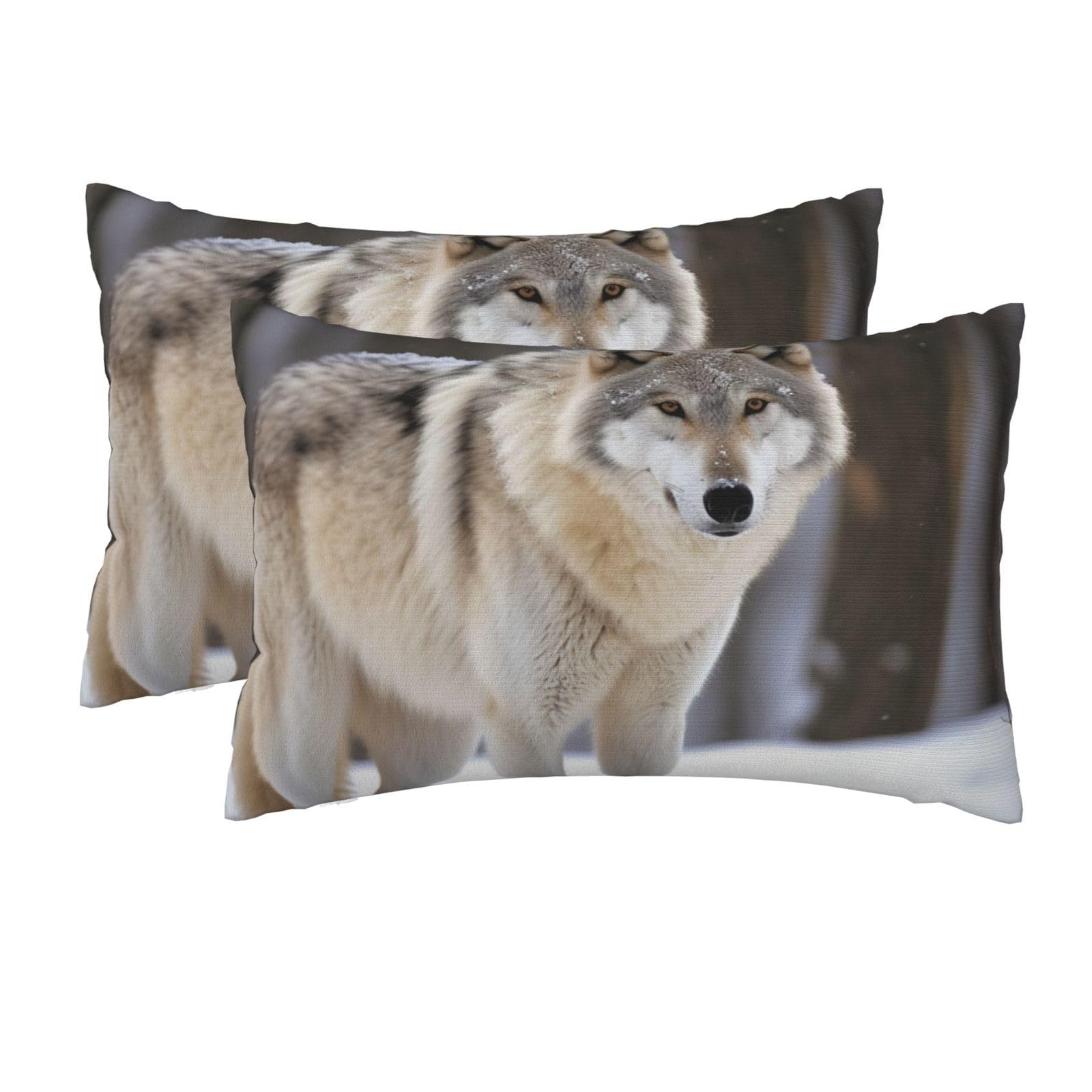 2 Pack Queen Pillow Cases with Hidden Zipper, Soft Breathable Pillow Covers for Hair and Skin, Wolf in The Snow Pillowcases 20"x30" Bed Pillow Protectors Cover for Sleeping Gifts