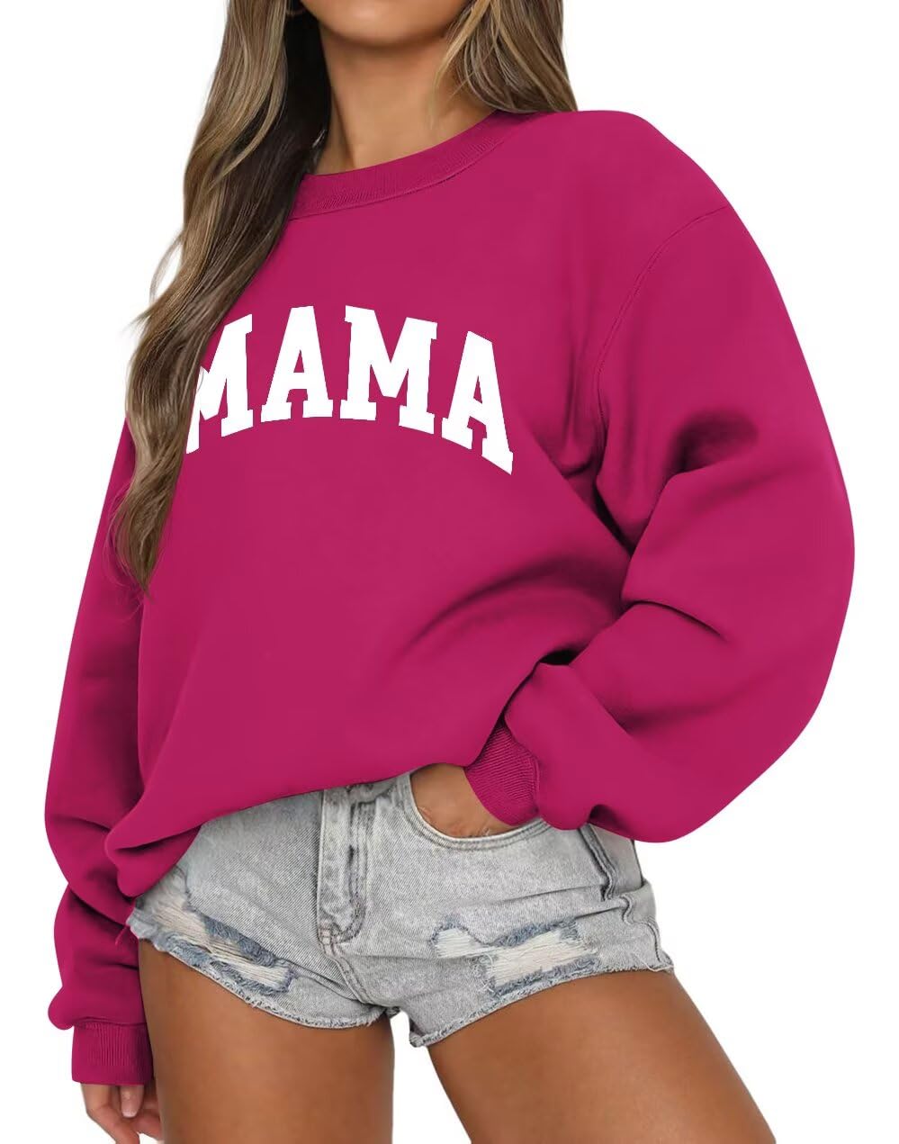 Women Long Sleeve Mama Sweatshirts Oversized Crewneck Pullover Hoodies Casual Knit Graphic Mom Tops Sweater-image-26