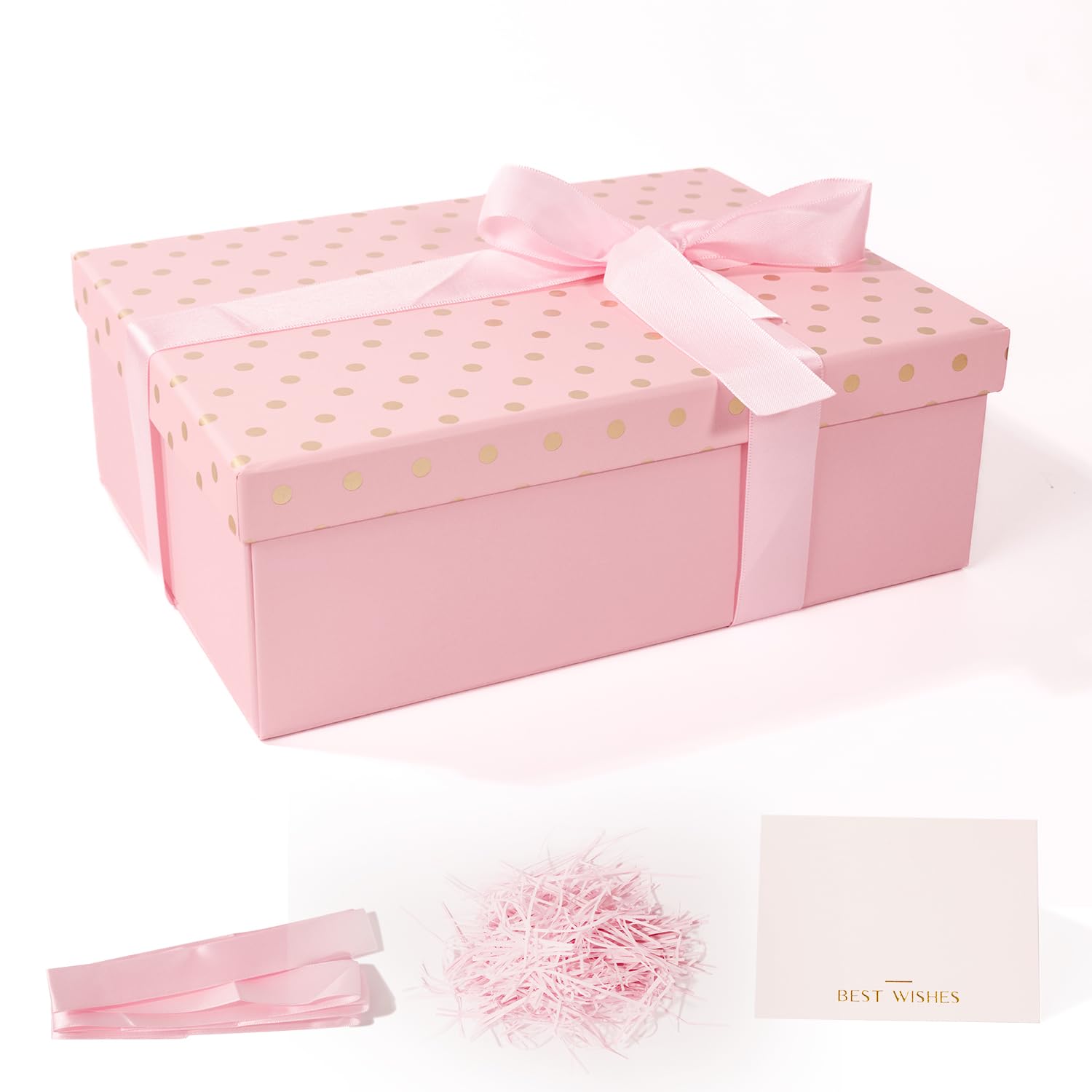 Large Gifts Boxes with Magnetic Lids,Dots Gift Box for Kids Men Women Birthday Wedding Anniversary,Contains Card,Ribbon,Filler (Pink)