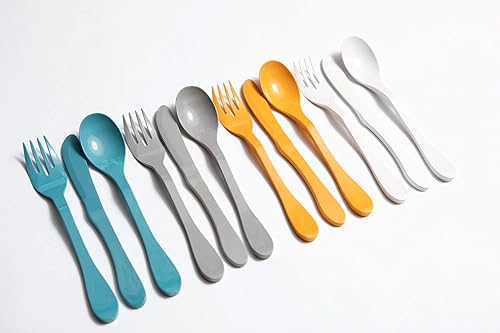 Miniatura 10 de KNORK Eco - Juego de cubiertos reutilizables biodegradables, 12 piezas, tenedor, cuchillo, cuchara, multicolor