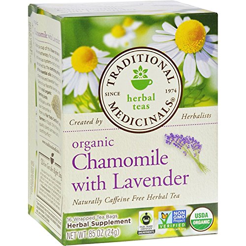 Traditional Medicinals Organic Chamomile with Lavender Herbal Tea - 16 Tea Bags - 95%+ Organic -