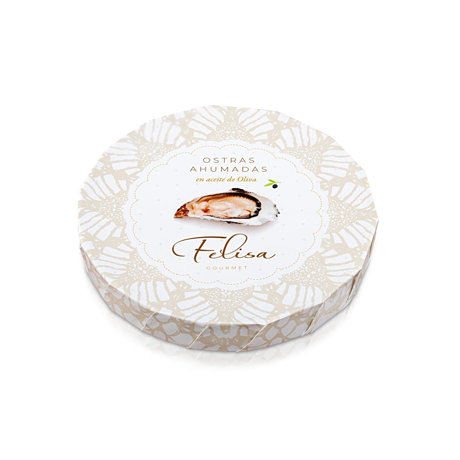 Ostras ahumadas en aceite de oliva Felisa gourmet. PEso neto del producto 110gr. ahumadas con humo de haya y conservadas e aceite de oliva