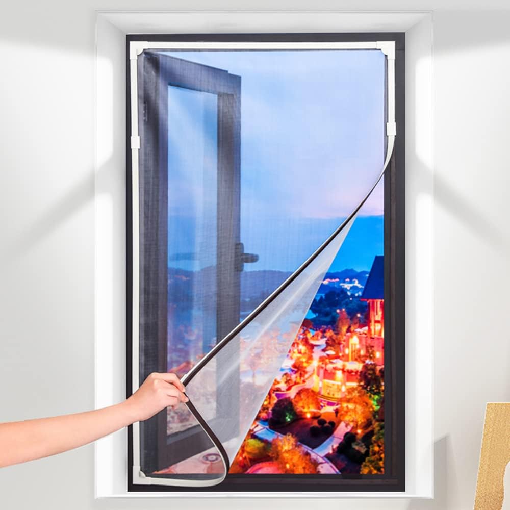 Adjustable DIY Magnetic Window Screen fit Max 55 x 27 inch for Any Smaller Size with Strong Anti-Tear Fiberglass Mesh