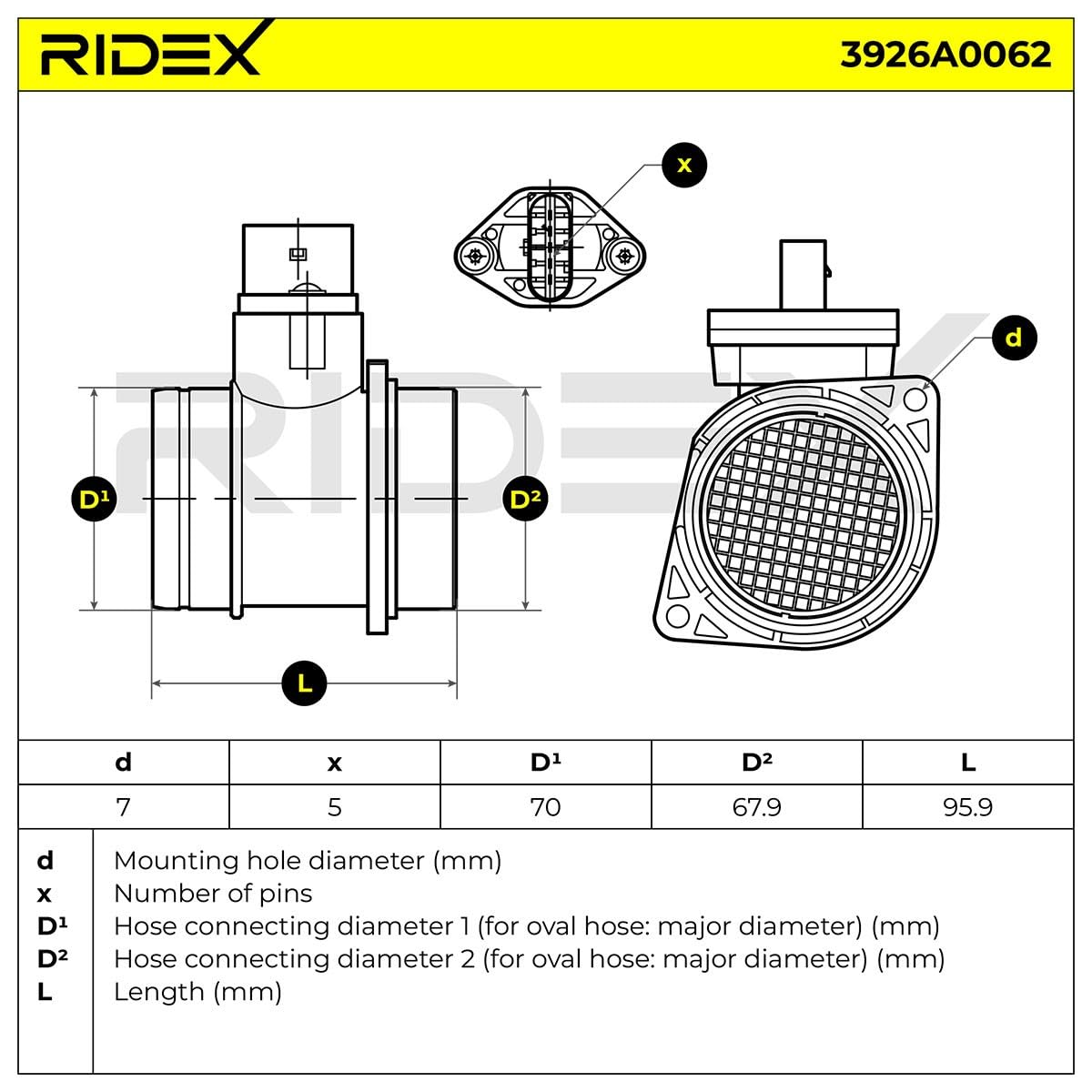RIDEX 3926A0062 Débitmètre d'air Compatible avec VW Golf 4 3/5 portes 1J1