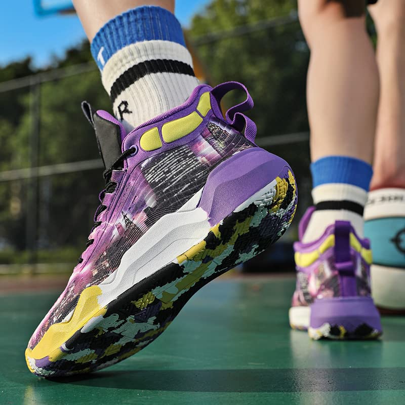 Women Men Basketball Shoes Fashion Running Sneakers Colorful Painting Sport Shoe Purple Size 6