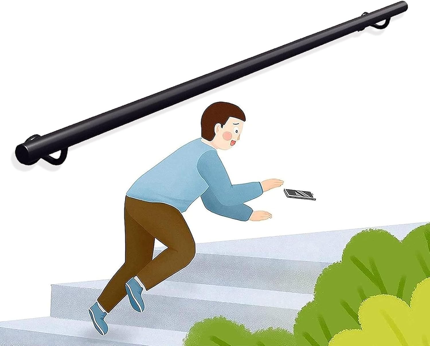 Industrial Handrails for Outdoor Indoor Stairs Railing Non-Slip Hand Rail with Wall Mount Support, Round Pipe Staircase Handrail Banister - 150cm/2m/3.6m/4m/6m(1ft/30cm)