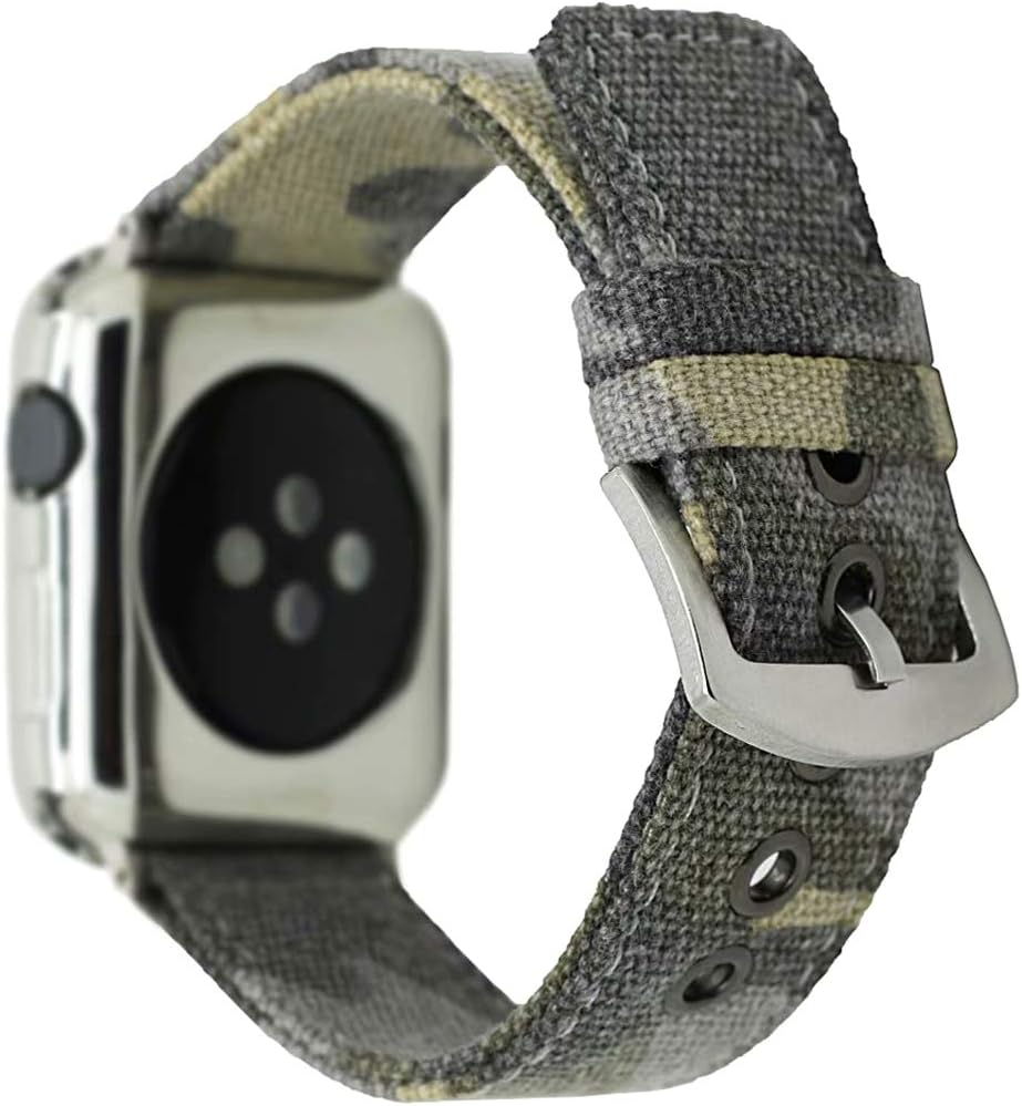 C&P Canvas Strap for Apple Watch Band, Men/Women Soft Breathable Sweatproof Canvas Camo Band for Apple Watch Series 5/All Series - Distressed Camo Green (38mm/40mm)