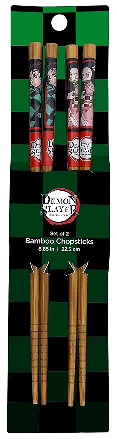Just Funky Demon Slayer Chopsticks Set of 2 - Tanjiro and Nezuko Demon Slayer Merch Chopsticks - Includes 2 Sets of Bamboo Chopsticks - 8.85 Inches Long Anime Chopsticks