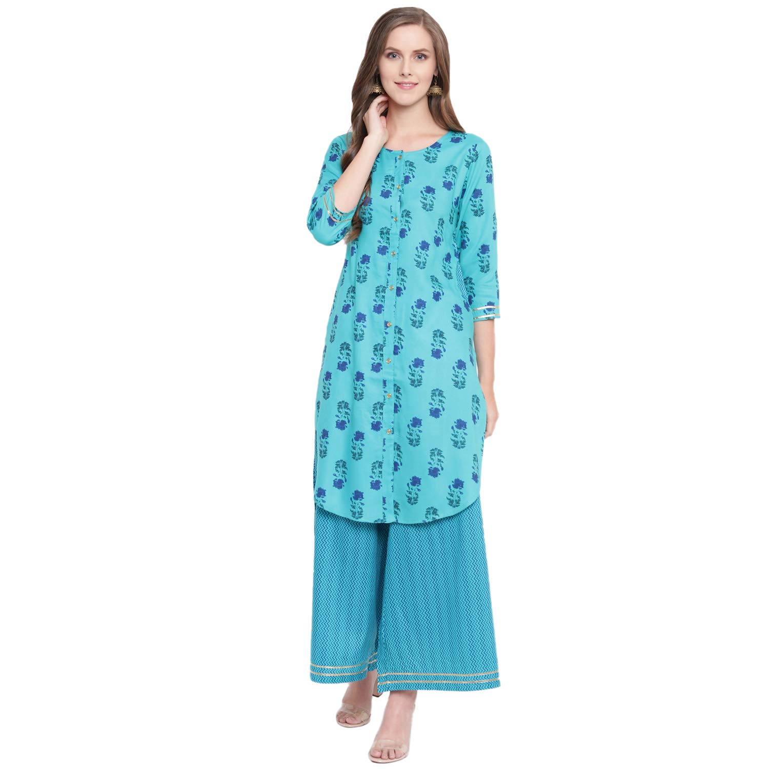 JAIPUR ATTIRE Women's Rayon Up-Down Straight Kurti with Palazzo Set