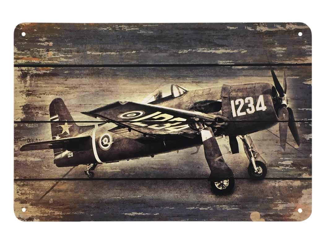 AOYEGO Airplane Tin Sign,Old Airplane Print On The Retro Wooden Vintage Metal Tin Signs for Cafes Bars Pubs Shop Wall Decorative Funny Retro Signs for Men Women 8x12 Inch