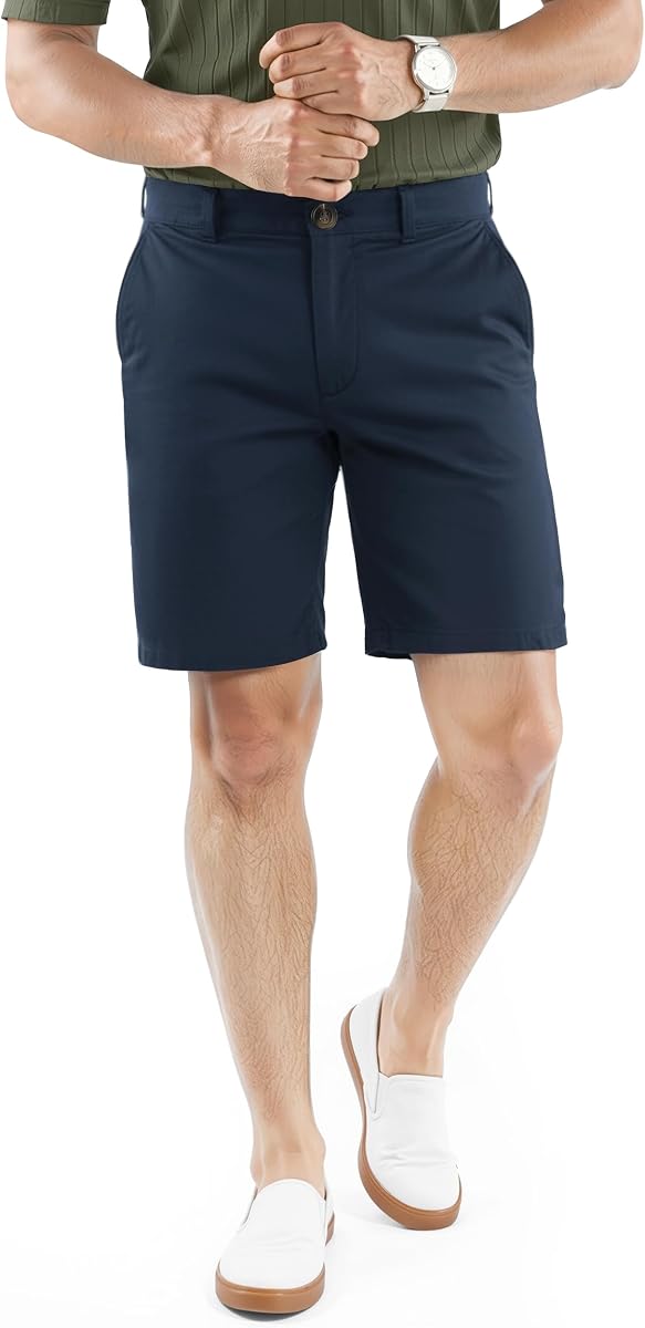 NY Threads Cotton Stretch Khaki Men Casual Chino Shorts 10" Inseam | Mid Rise, Regular Fit, Cotton Twill, Flat Front Shorts, Soft Stretch Fabric