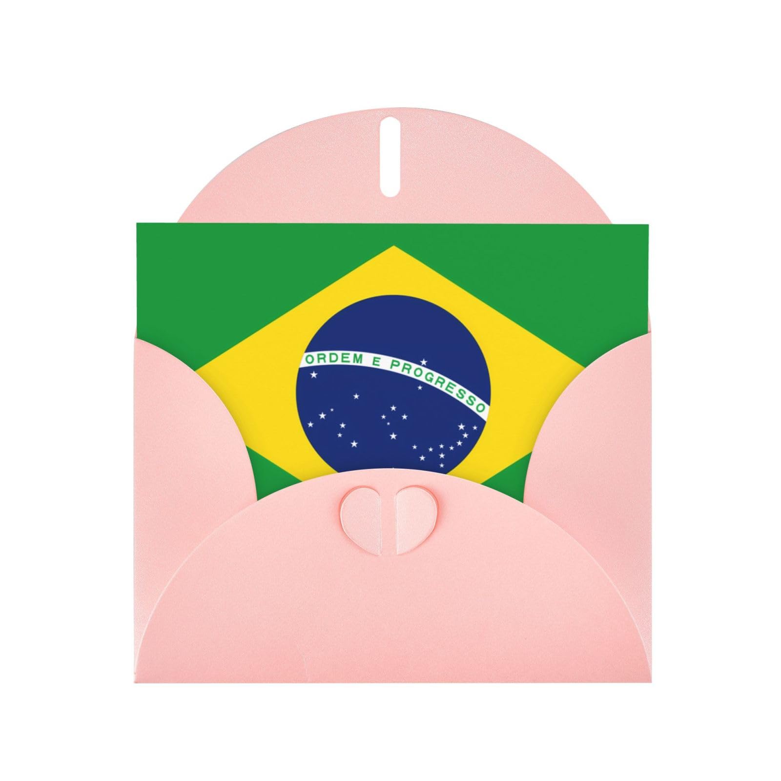 WBQLSL This Brazilian flag Pink pearl paper greeting card is suitable for Christmas, thank you cards, wedding, Valentine's Day cards, and various
