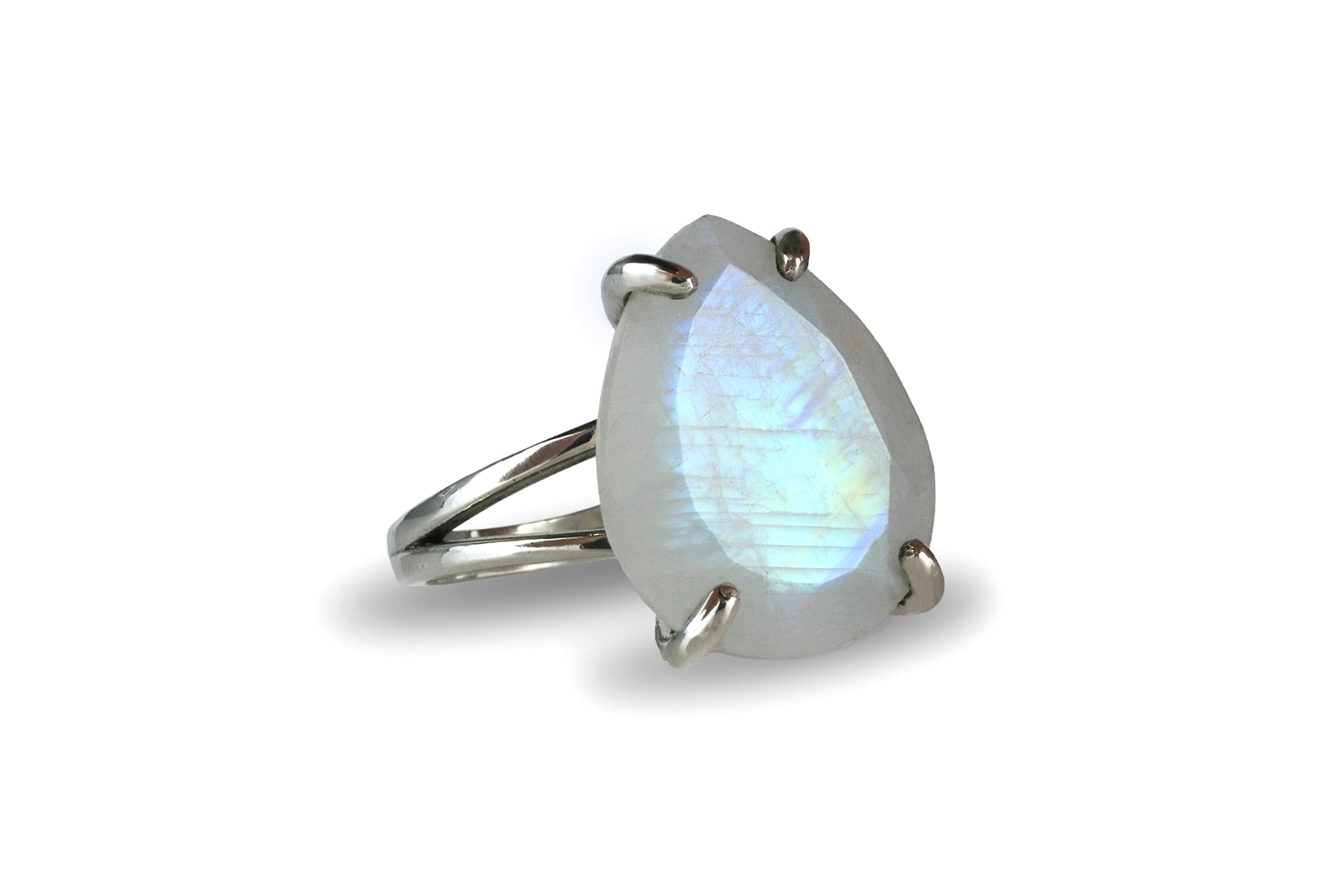Leuchtender Mondstein Ring - Auffälliger Edelstein 925 Sterling Silber Ring, Mode Ring, Großer Stein Ring - Individuell Anpassbare Ringgröße und Material - mit Geschenkbox
