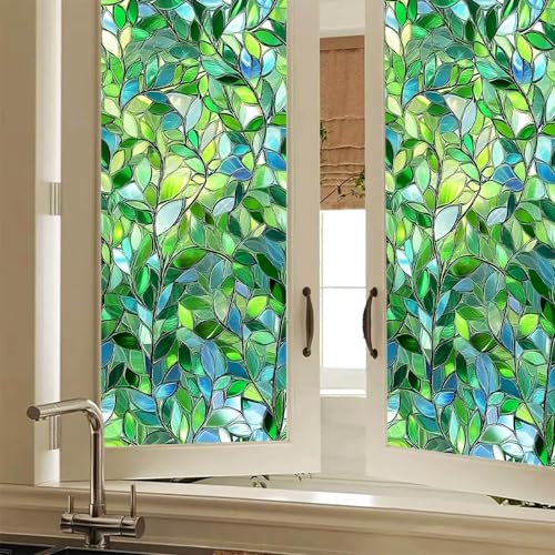 Película de Privacidad para Ventanas con Diseño de Hojas Verdes 17.7x39.3 pulg miniatura 1