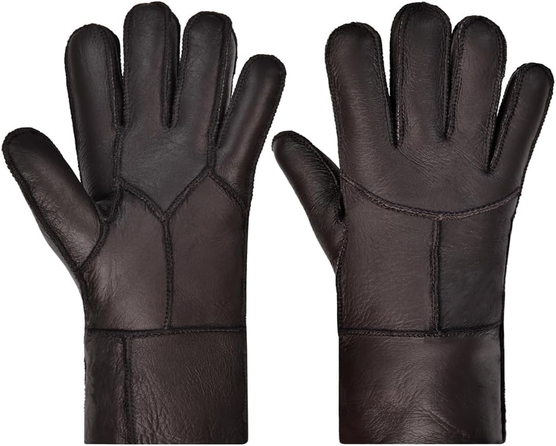 Harssidanzar Winter Leather Gloves,Warm Shearling Wool Lined for Women Winter Cold Weather Gloves KL029US - Image 4