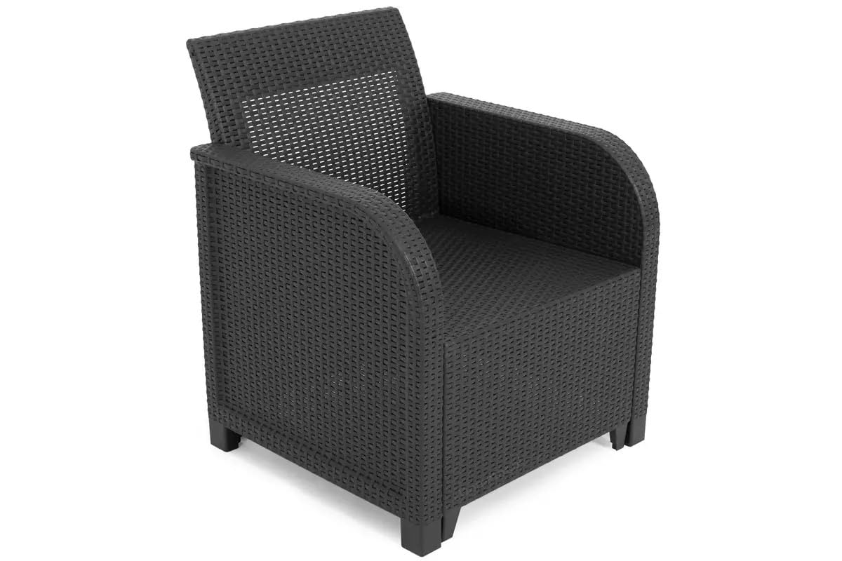Keter - Conjunto de Jardín Sanremo con Dos sillones y sofá de 3 plazas con Mesa Auxiliar, Resina imitación ratán Trenzado.