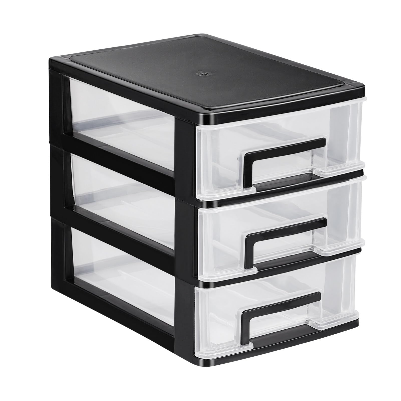 Garneck Plastic 3 Drawers Storage Organizer Home Office Desktop Organizer with Drawers Storage Container Units, Black and Transparent