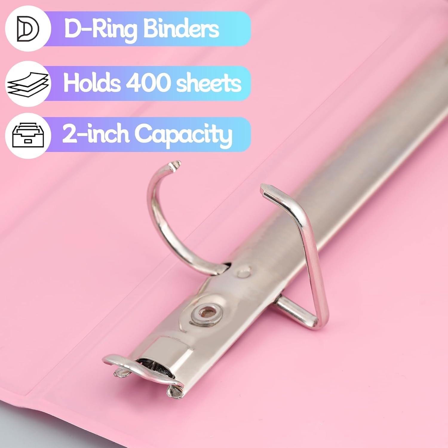 Zzrywuty Classeur durable à 3 anneaux, 5,1 cm, lot de 4 classeurs économiques, chacun peut contenir 400 pages, anneaux en D pour bureau, école, maison (rose)