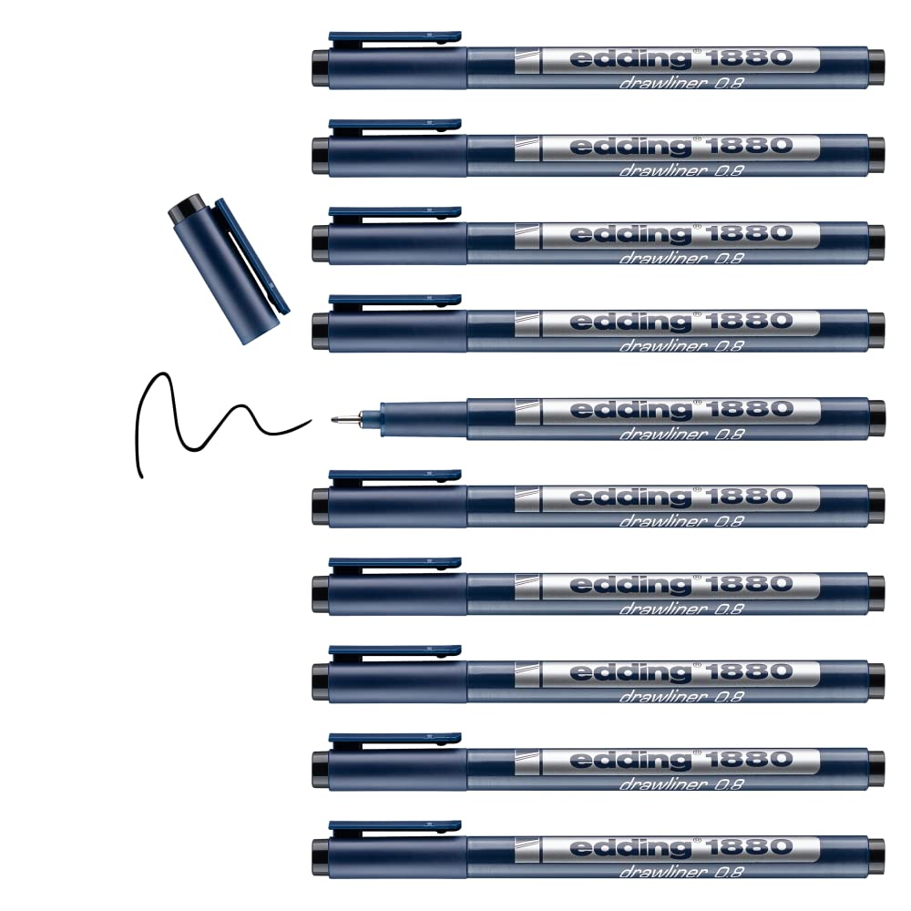 Edding Drawliner Fineliner 0,8mm - Confezione Da 10 Pennarelli Neri A Punta Metallo Per Disegno Tecnico E Zentangle - 2