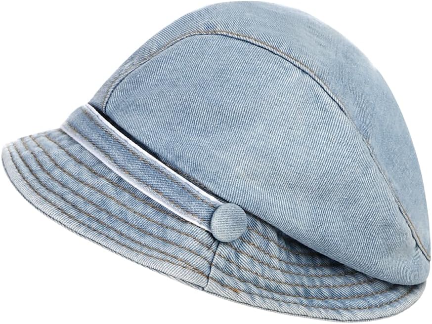 Denim Beret Hats Newsboy Cap for Women Retro Artist Hat Unique Short Brim Bucket Bakers Boy Hat Summer Cap Adjustable