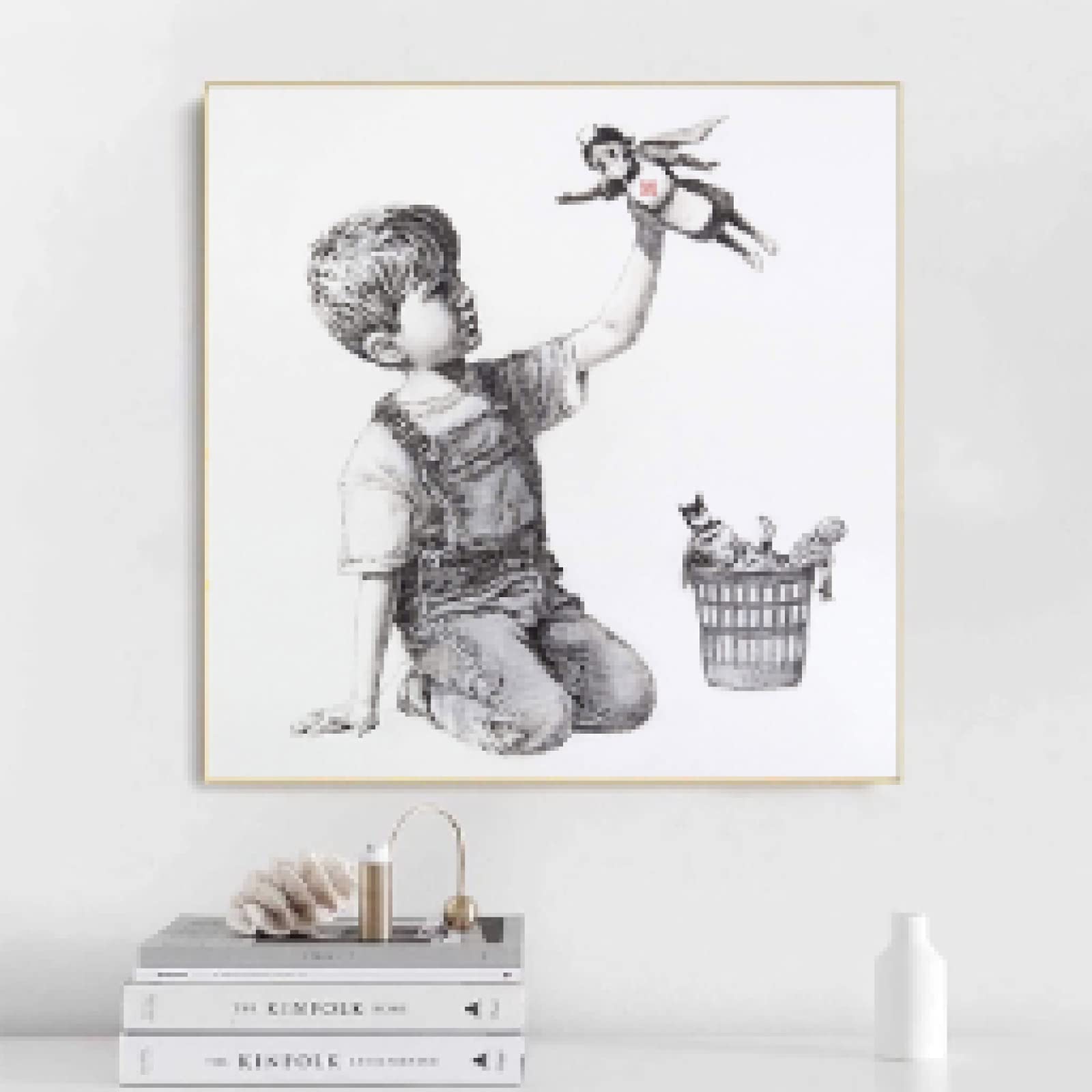 XIANGPEIFBH Obraz na płótnie gra Changer Banksy sztuka pokazuje lekarzom pielęgniarkom jako superbohaterowie dekoracja ścienna w biurze szpitalnym 60 x 60 cm ze złotą ramą