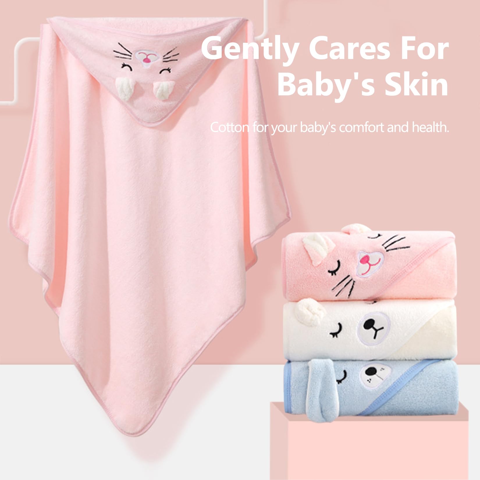 Cape De Bain Bebe 3 Pcs Serviette De Bain Bebe Douces Absorption Forte et Lavable en Machine Convient à 0-5 Ans (80 * 80cm)