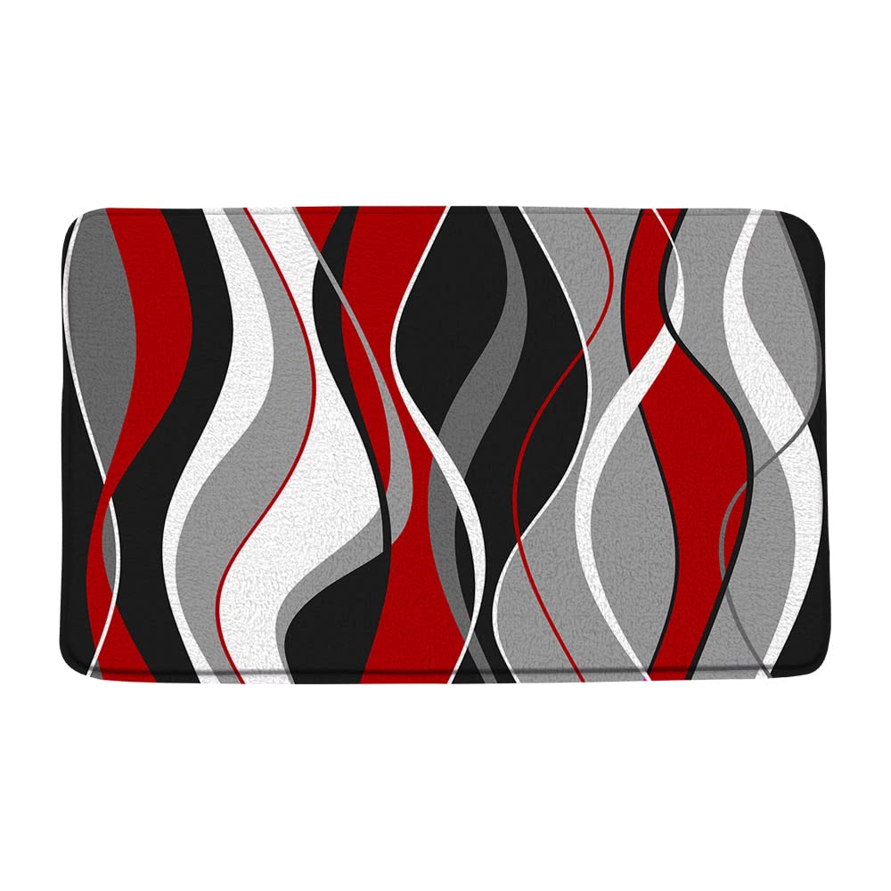 GCTNBJL Red Black Gray White Bath Mat Modern Geometric Striped Line Abstract Geo Wave Simple Bathroom Kitchen Memory Foam Rug,24x36 Inch