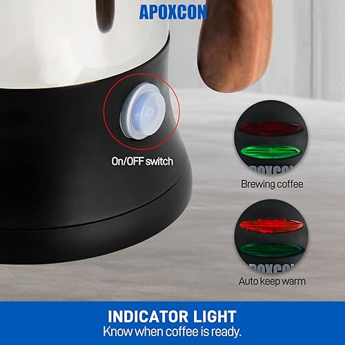 Miniatura 7 de Percolador de café eléctrico de acero inoxidable con perilla de progreso de cerveza transparente de vidrio resistente e interruptor de