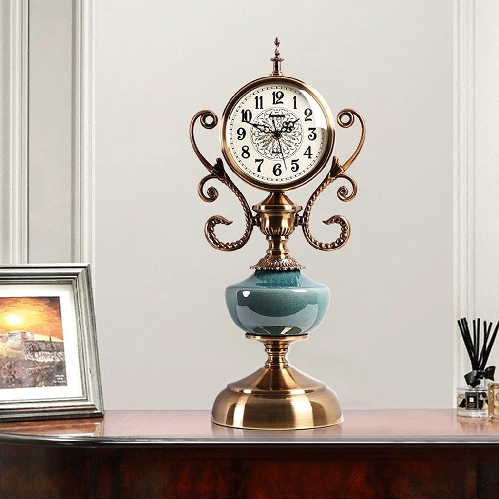 Desk Clock Table Clock European Style Retro Table Clock Metal Table Clock Desktop Ornaments Home Bedroom Bedside Clock Mute Table Clock Seat Clock(C)