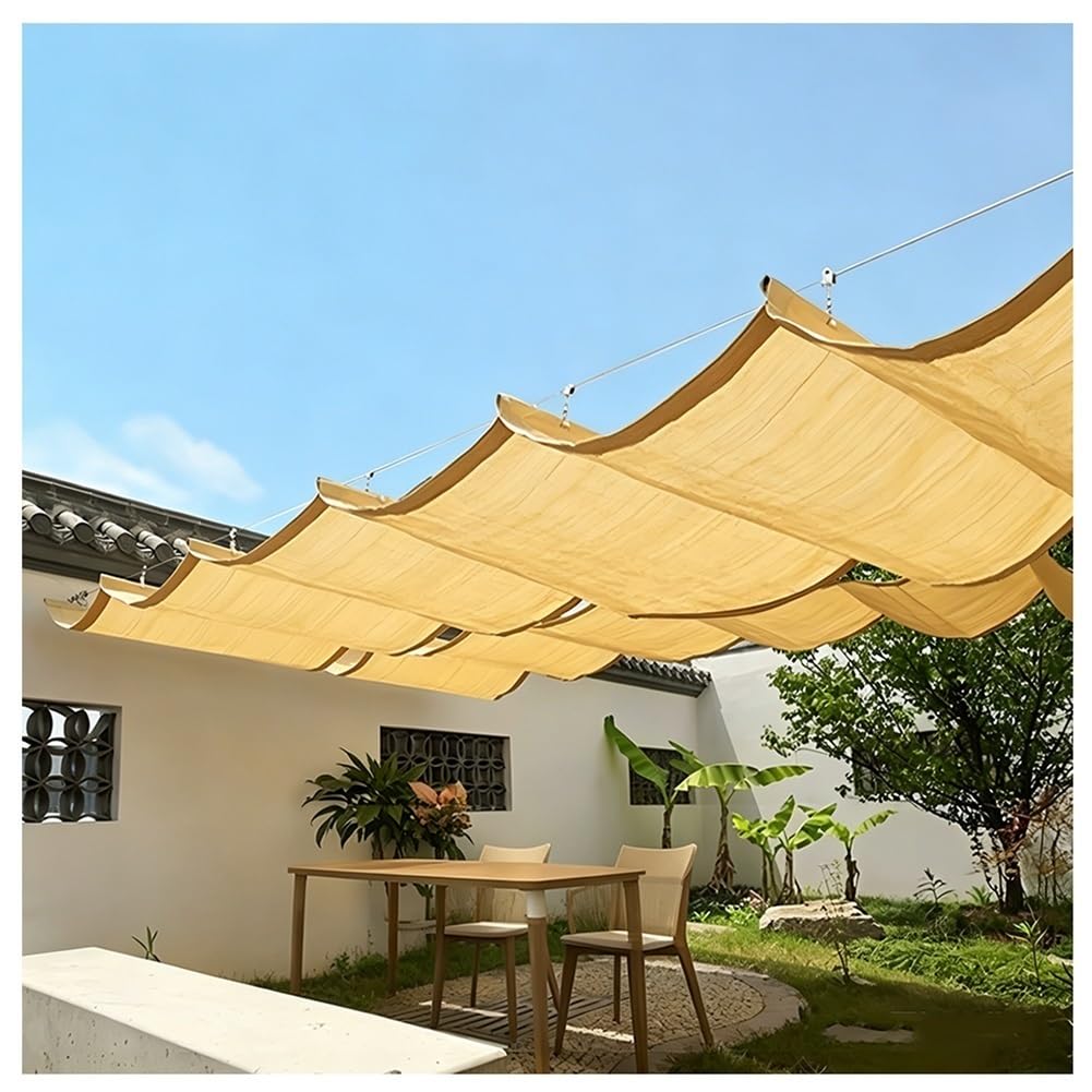 Wysuwany żagiel przeciwsłoneczny do patio, na zewnątrz, zestaw zadaszenia, pergola, pokrowiec na dach, beżowy, 1,5 x 10 m, idealny do użytku na tarasie, do pawilonu i ogrodu