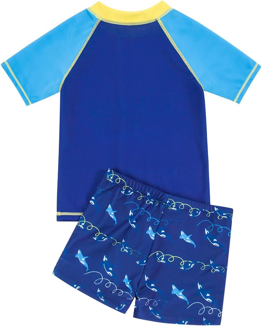 SURF CUZ Boys Toddler Two Piece Short Sleeve Rash Guard Sets UPF 50+ Swimsuits Kids Swimwear