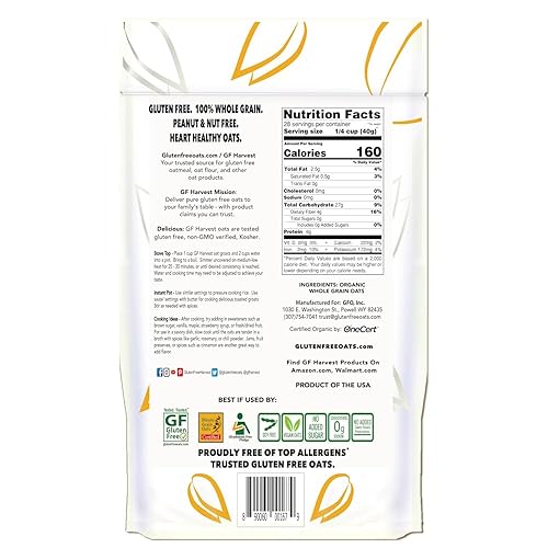 Miniatura 3 de GF Harvest Granos de avena orgánicos sin gluten, bolsa de 2.5 libras (40 onzas), paquete de 2