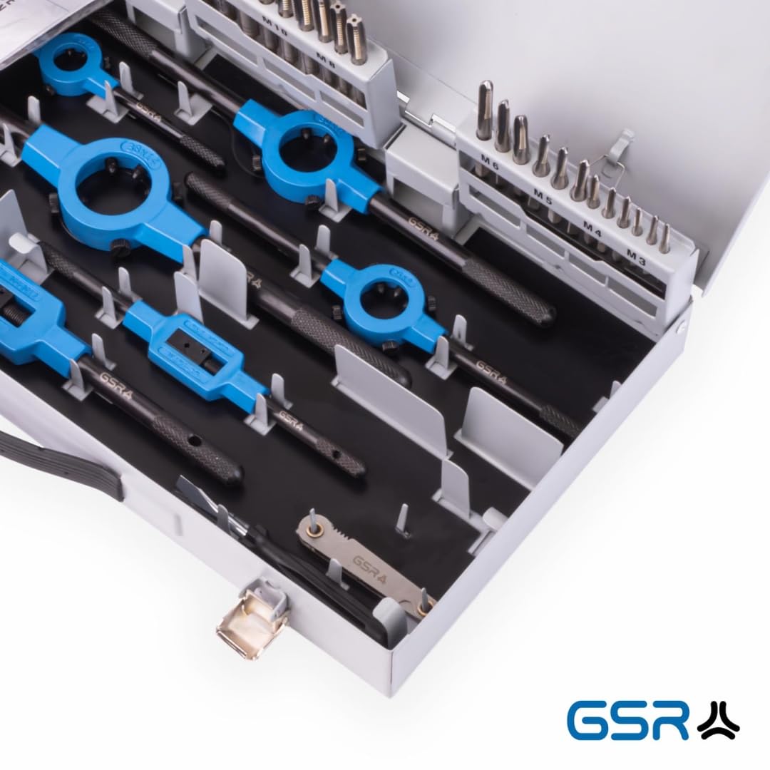 GSR Gustav Stursberg - Set professionale di filettature metriche da M3 a M12 HSSG, per filettatura a mano, per filettatura esterna e filettatura interna, 45 pezzi