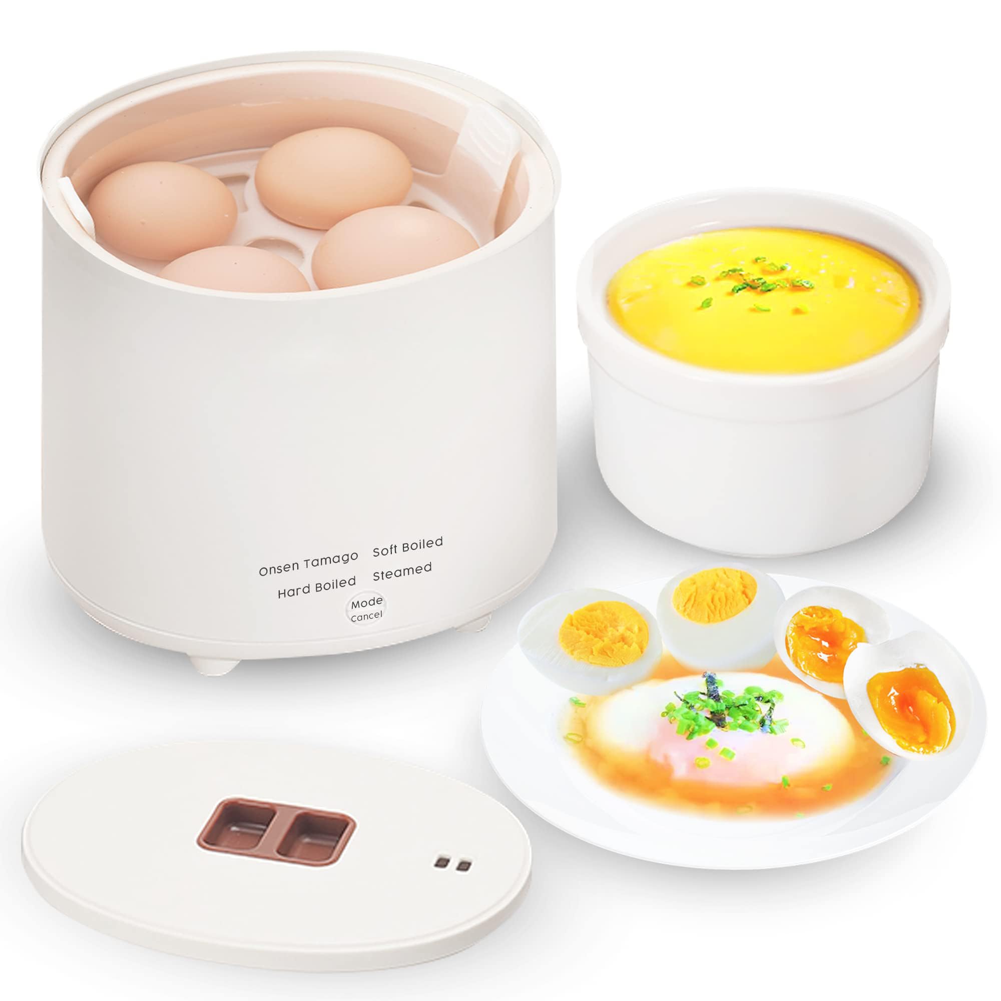 KASTWAVE Rapid Egg Cooker - Electric With Auto Shut Off and Alarm, Mini for Steamed, Hard Boiled, Soft Boiled Eggs and Onsen Tamago - Boiler for Home Kitchen
