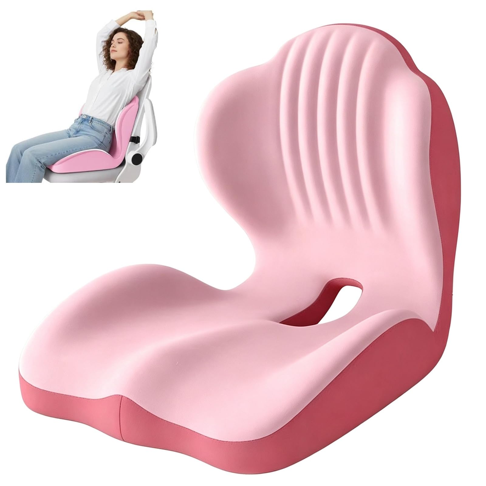 Sohodoo Ergonomic Lumbar & Seat Support Cushion, Memory Foam Seat Cushion with Lumbar Support Pillow,Memory Foam Coccyx Cushion for Tailbone Pain, Back Pain, Sciatica and Hemorrhoid Relief