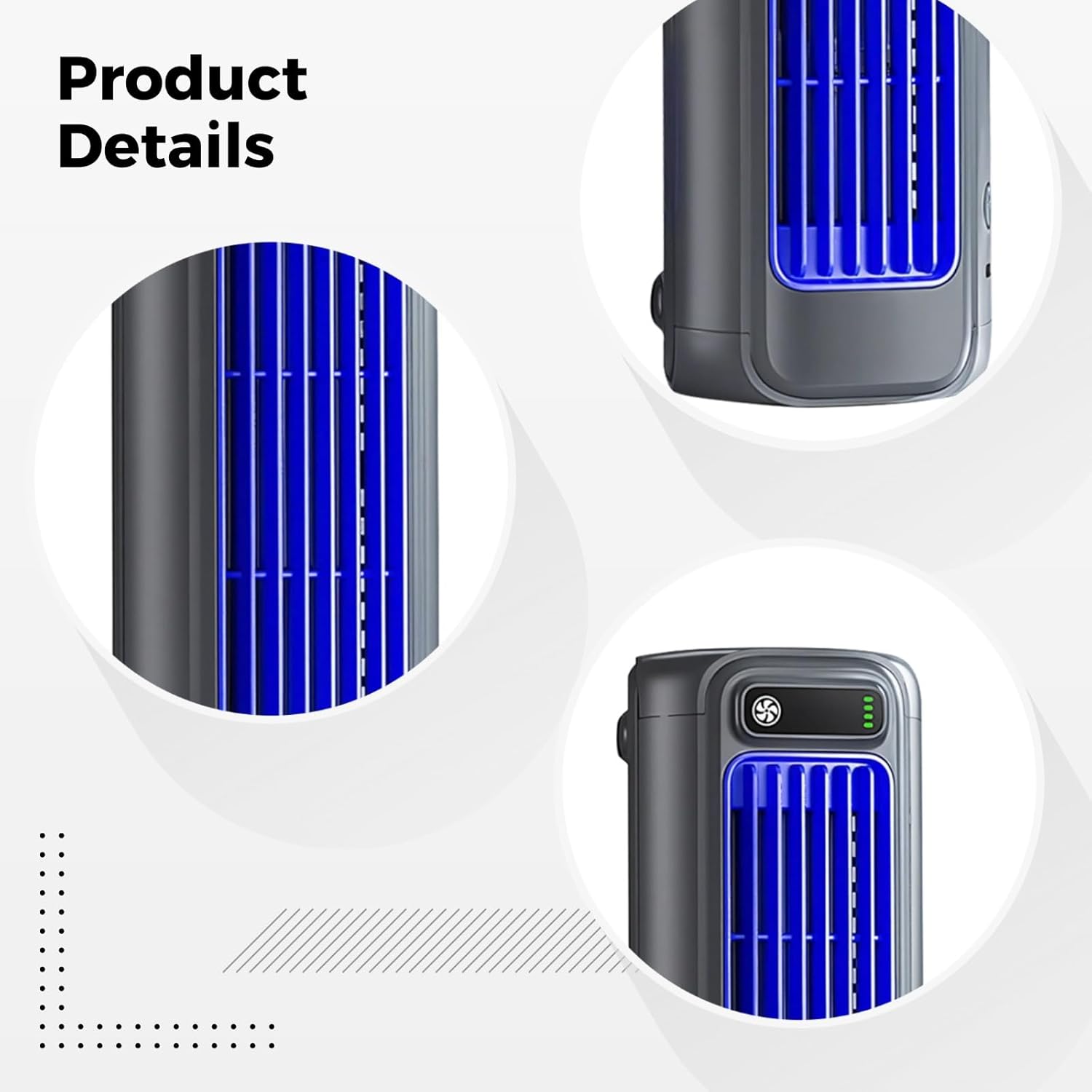 Rechargeable Portable Tower Fan, 3-Speed, Silent Operation, 12.3 In