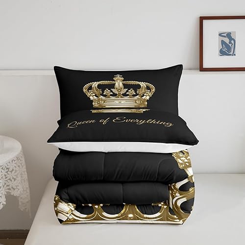 Miniatura 5 de jejeloiu Juego de ropa de cama con estampado de corona para niños, edredón moderno para mujeres y hombres, decoración de habitación, arte abstracto,